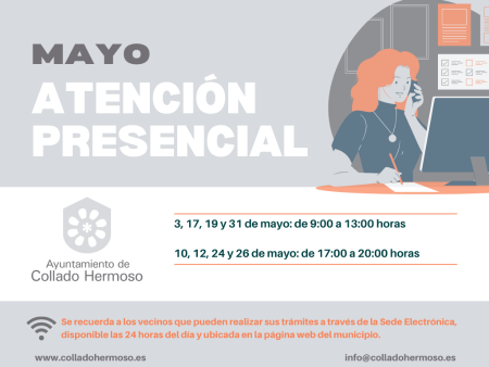 Imagen El Ayuntamiento fija ocho fechas para la atención presencial al público durante el mes de mayo